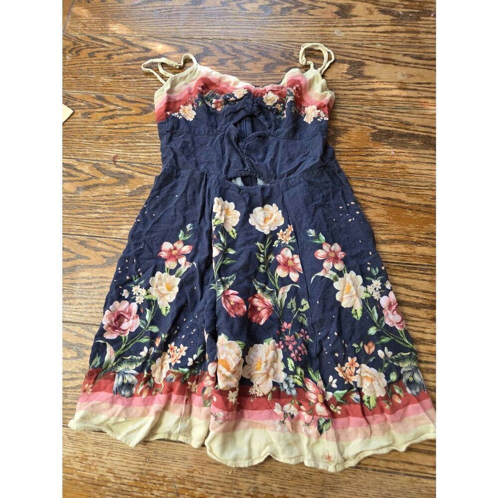 Farm Rio blue floral stomach cutout dress sz P